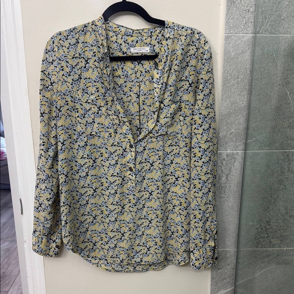 Equipment Blue and Yellow Floral Blouse